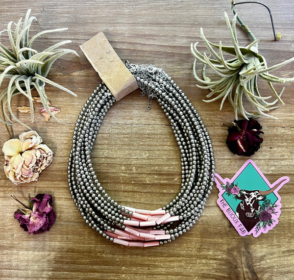 Silver plated choker with pink shell