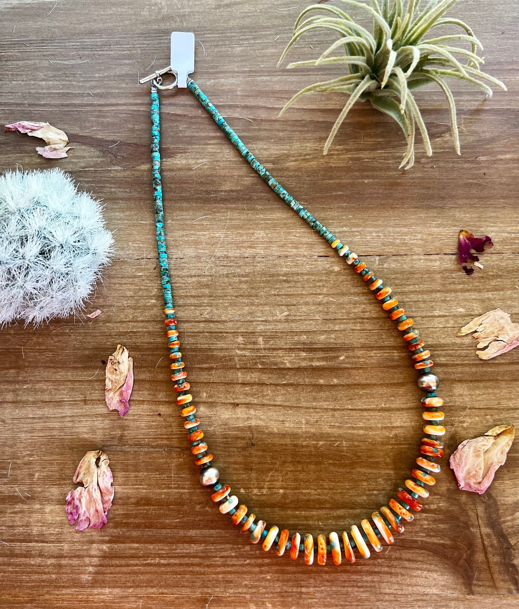 Orange spiny and turquoise necklace