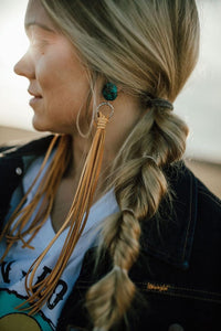 Real Turquoise Stone & Long Leather Earrings