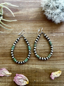 Fall real turquoise and 6 mm Navajos teardrop earrings