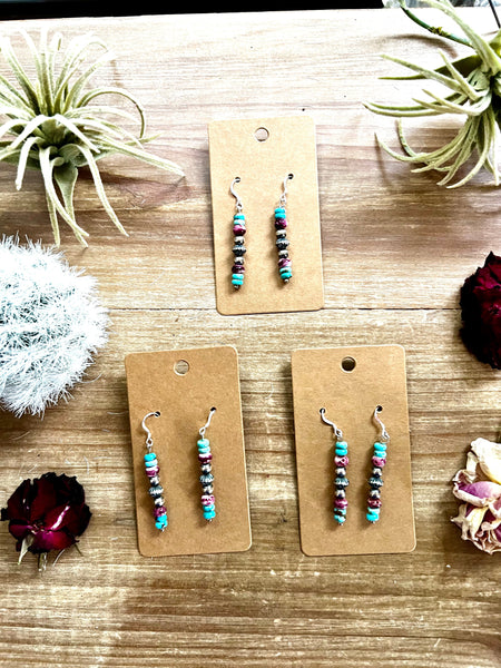Purple and turquoise dangle earrings with Navajos