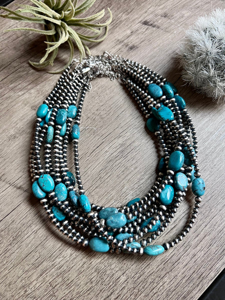 5 turquoise choker and Sterling Silver Pearls