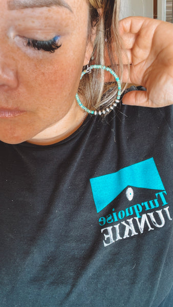 Big turquoise hoop earrings with Navajo