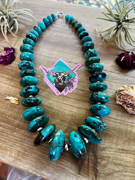 Big turquoise rondelle necklace with Navajos - one of a kind
