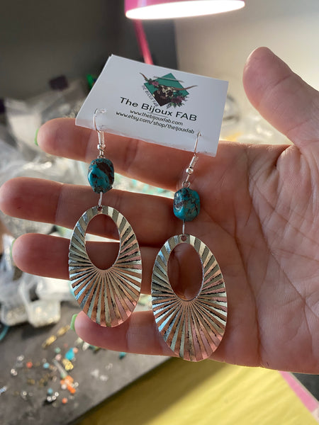Oval conchos earrings with turquoise