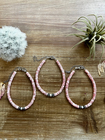 Pink shell summer anklet with Navajos
