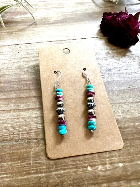 Purple and turquoise dangle earrings with Navajos