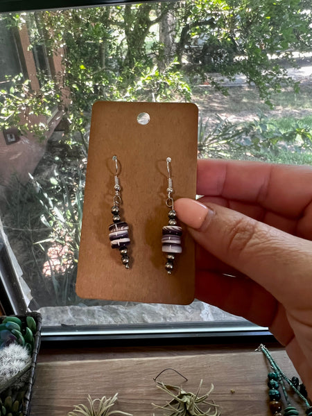 Wampum shell dangle earrings with Sterling Silver Pearls