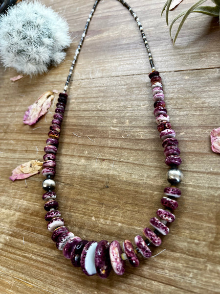 22 inch graduated purple spiny oyster with Navajo pearl