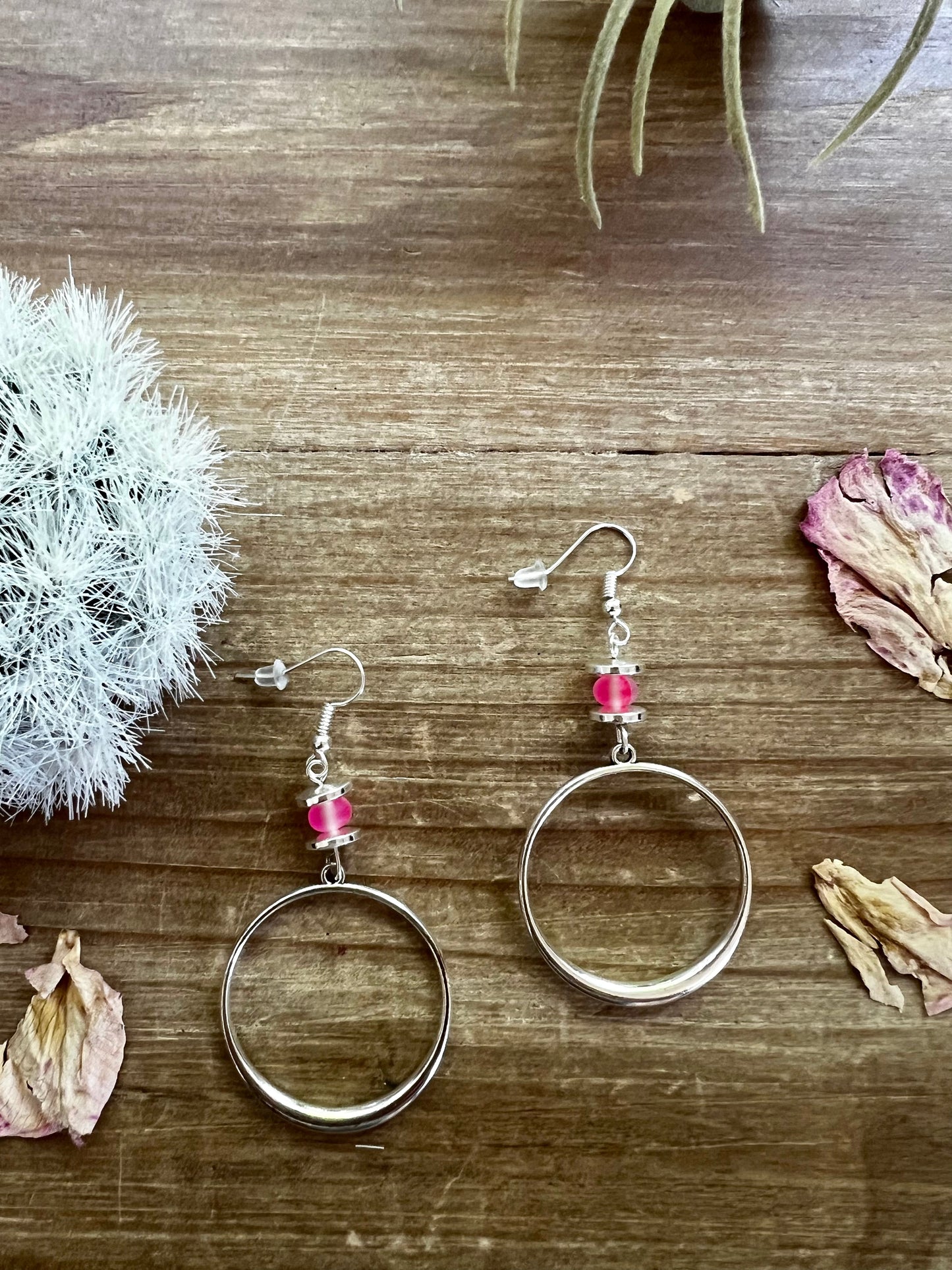 Pink mermaids beads on hoop earrings