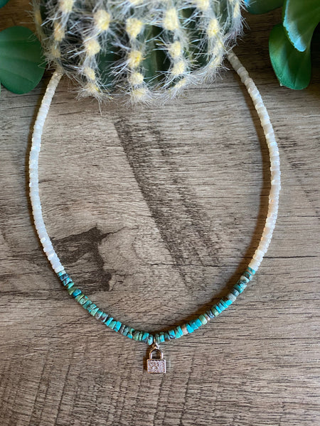 Lock and turquoise heishi