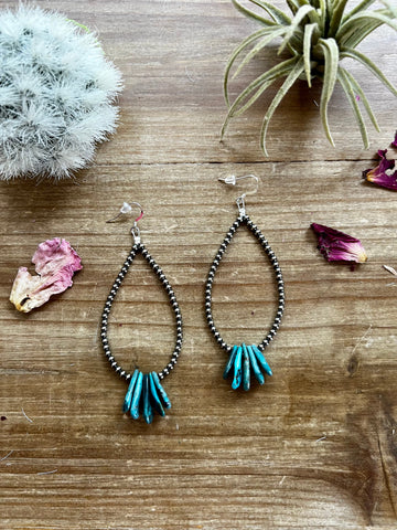 Long Navajo teardrop earrings and turquoise