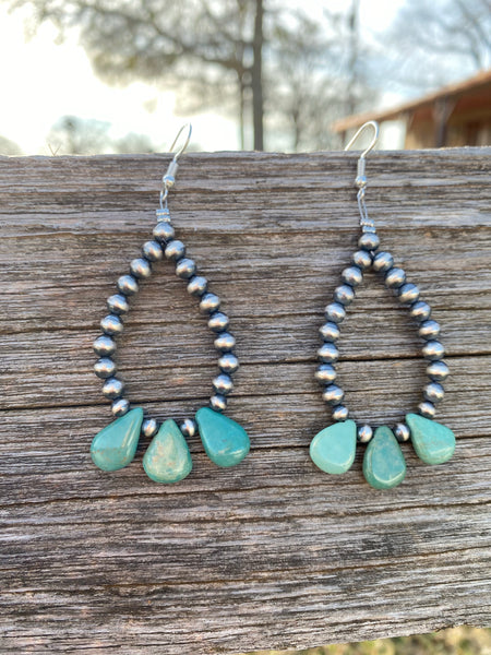 Turquoise Teardrop & Navajo Pearl Earrings
