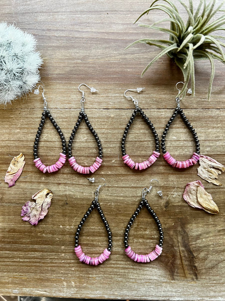 Pink shell earrings teardrop