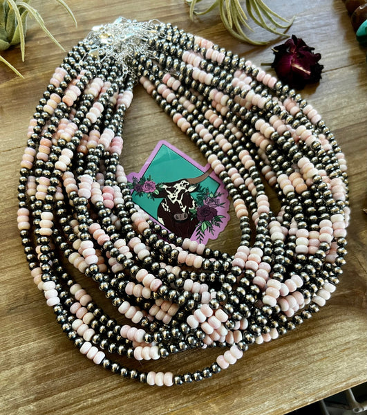 18 Inch 5 mm Navajos necklace with pink conch rondelle